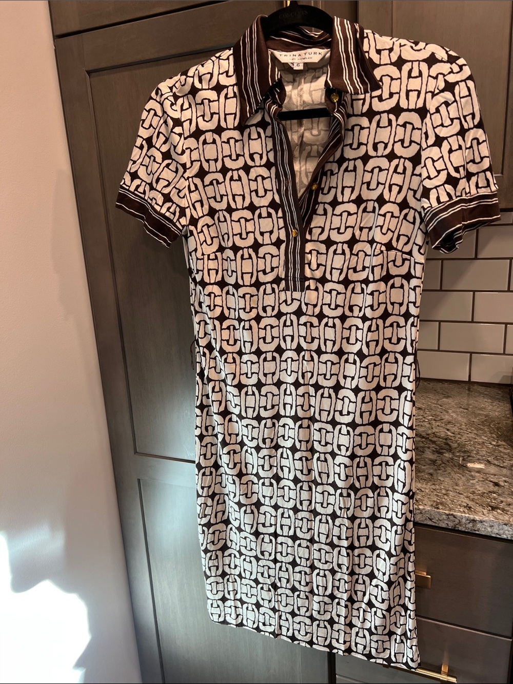 Trina Turk Black and White Chain-Link Polo Mini Dress